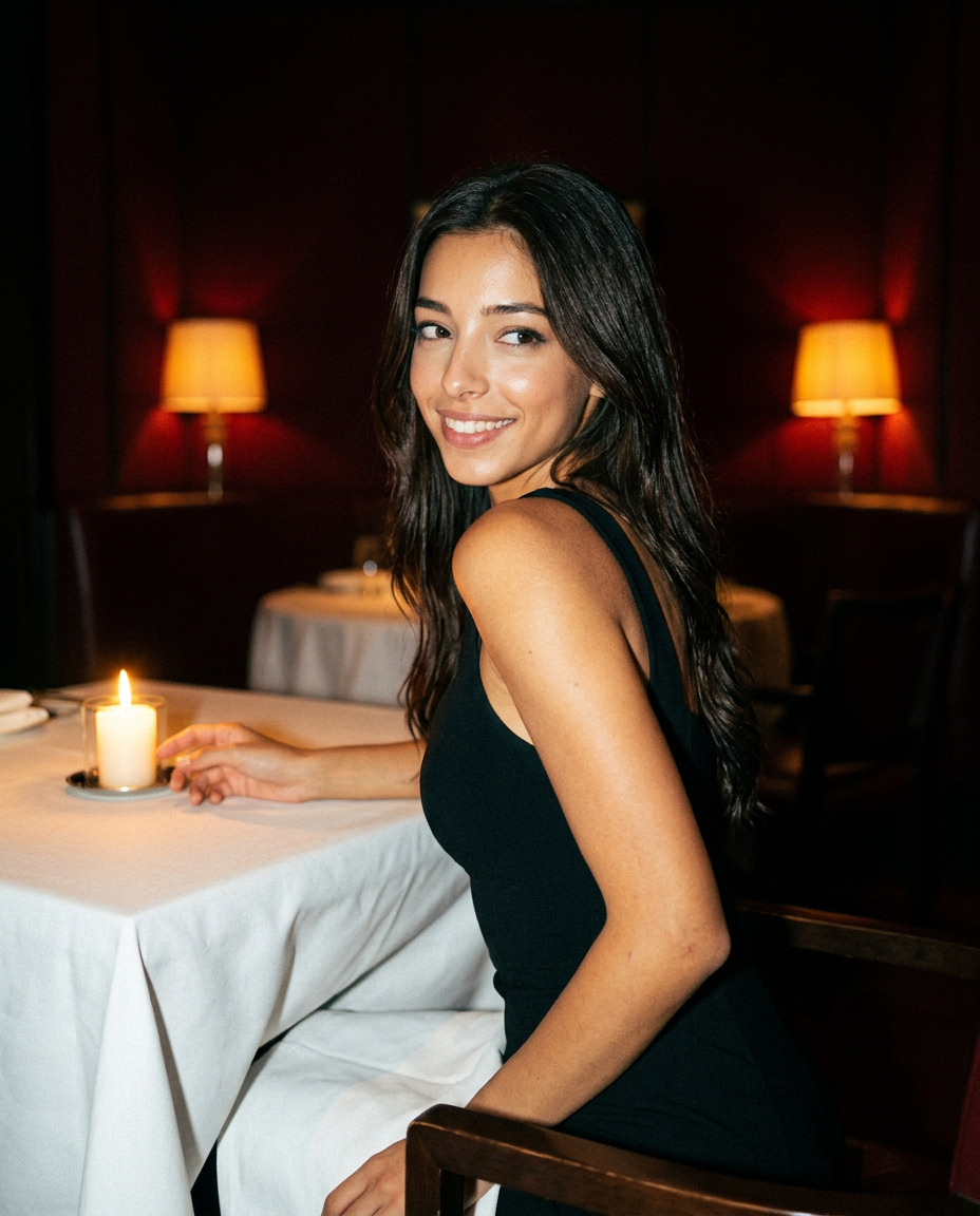 Illustrative image: Erika at a candlelit dinner